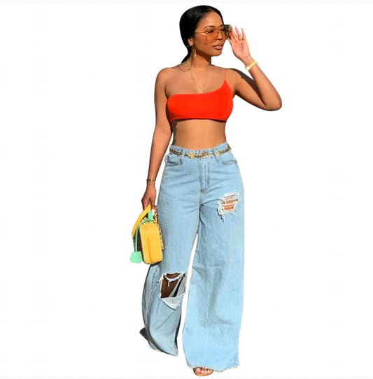 IRREGULAR LOOSE FIT RIPPED JEANS