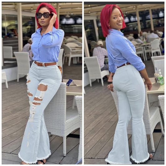HOLLOW OUT DENIM BOOT CUT JEANS